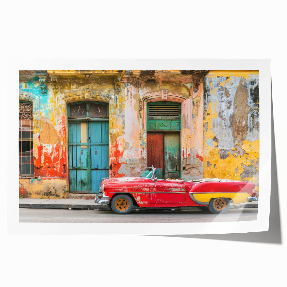 Extra large rolled print of a Caribbean Cuban scenery with vibrant floral elements, ideal for art wall dining room.