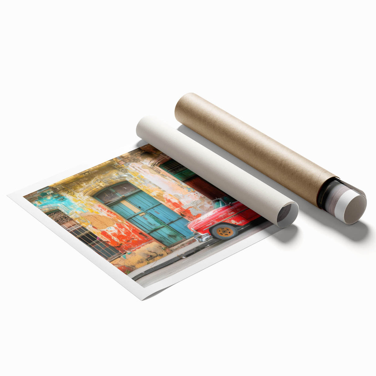 Extra large rolled print featuring a serene Caribbean beach scene with pastel-hued flowers.