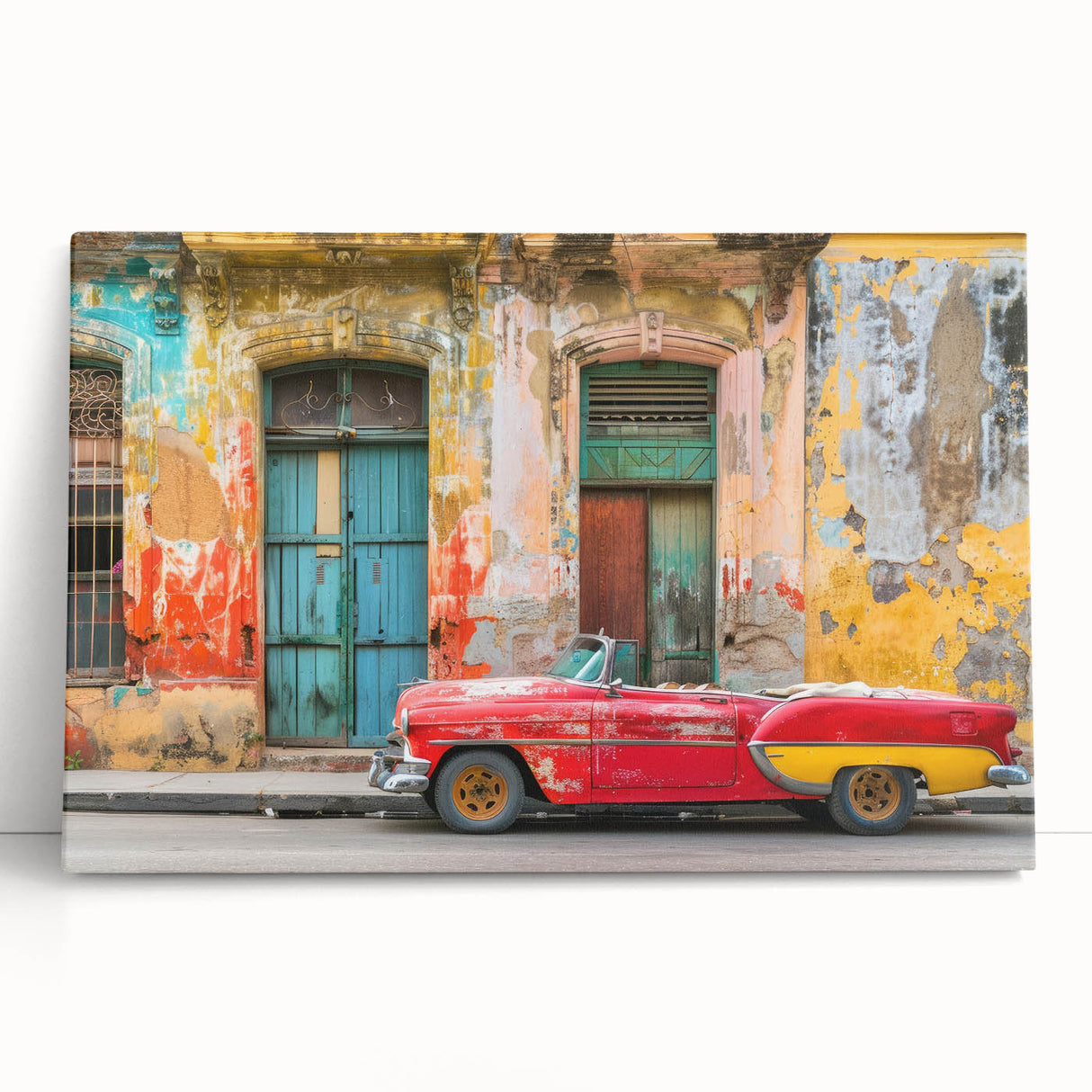Black and white photo of a vintage Cuban street scene on a large stretched canvas, ideal for kitchen wall art.