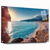 Large abstract wall art of European scenery in Albania, rendered in muted tones on acrylic glass.