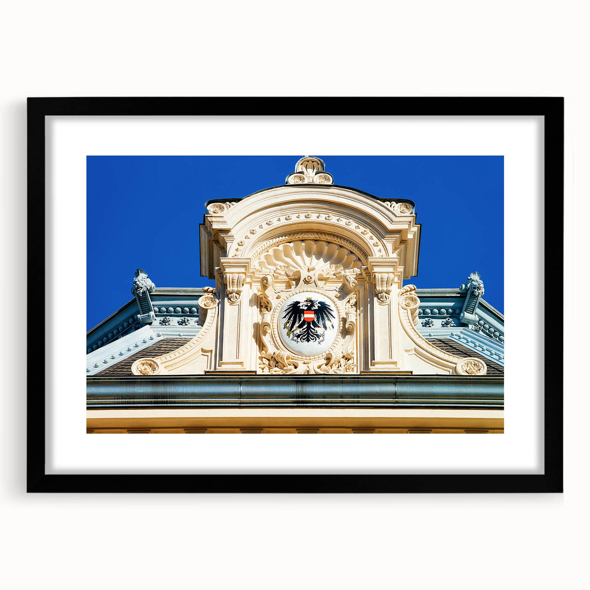Abstract art print of a vibrant European landscape in textured colors on a large framed canvas, ideal for living room decor.