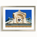 Extra large abstract art print of European scenery in muted earth tones, framed in silver, ideal for living room decor.