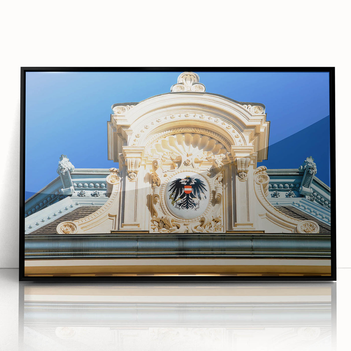 Large abstract wall art of a European scenery in Austria, with muted earth tones on a framed acrylic.