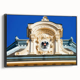 Black and white framed canvas of a vintage Austrian landscape, ideal for bedroom decor.