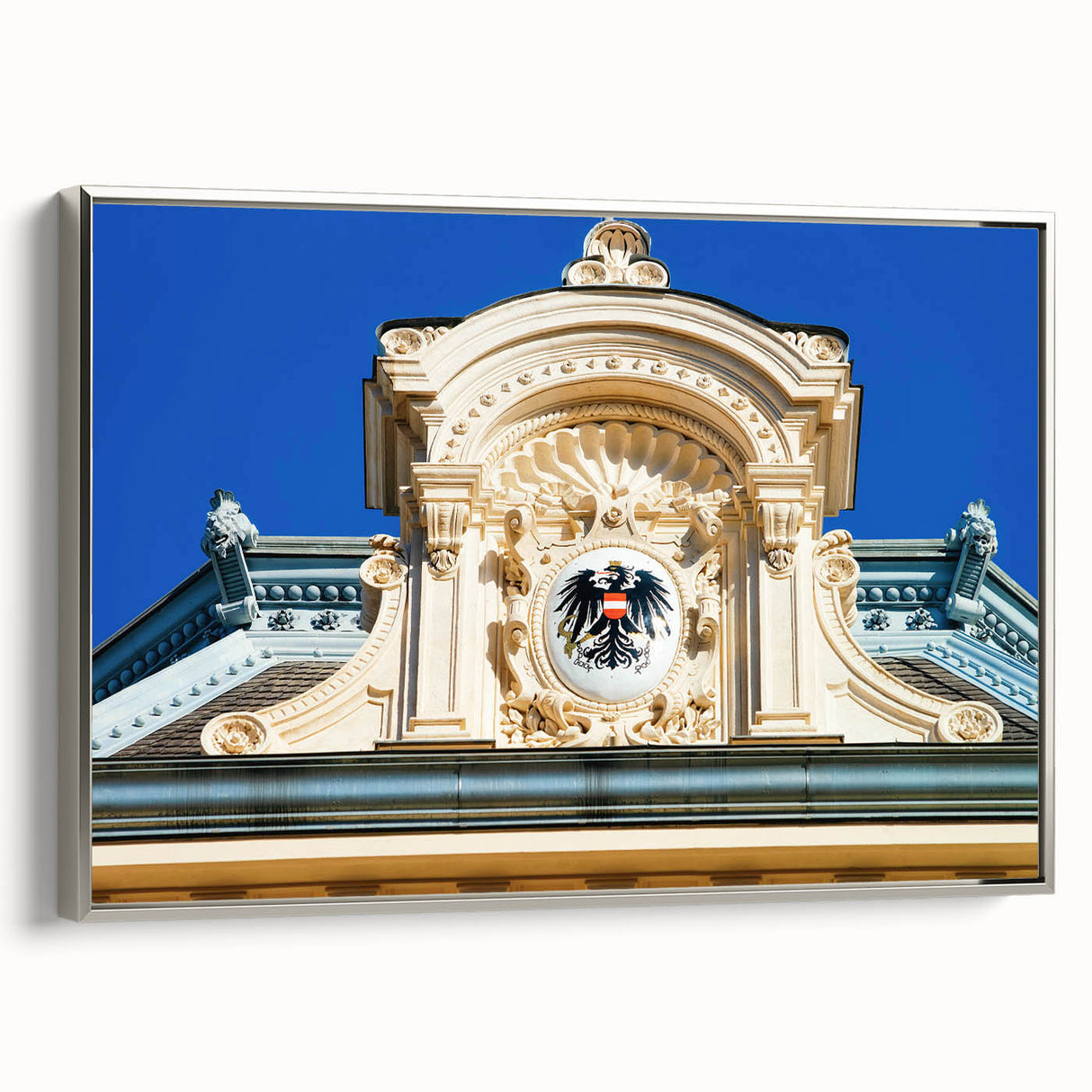 Framed canvas featuring a black and white vintage landscape of an Austrian scenery, ideal for bedroom wall art.
