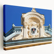 Large canvas print of a European countryside scene in soft green and blue tones, suitable for kitchen wall art.
