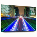 Large abstract wall art depicting a European scenery on acrylic glass, in muted earth tones.