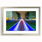 Extra large abstract art print of a European scenery in muted earth tones, framed in silver, ideal for living room decor.