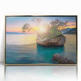 Acrylic print of a European Croatian landscape in gold frame, displaying art deco style, suitable for modern art wall decor.