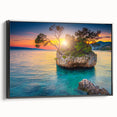 Black and white framed canvas of a Croatian landscape, ideal for bedroom wall decor.