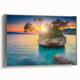 Framed canvas depicting a vintage-style Croatian landscape with vibrant colors, ideal for living room decor.