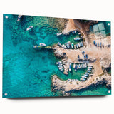 Acrylic print of a European Cyprus landscape, in muted earth tones, ideal for dining room decor.
