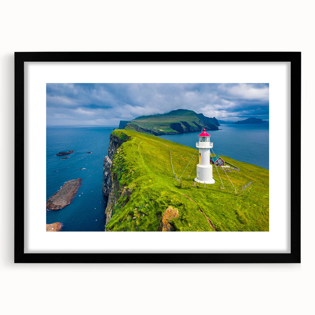 Colorful abstract art print of a European scenery in vibrant hues on a large framed canvas, ideal for living room decor.