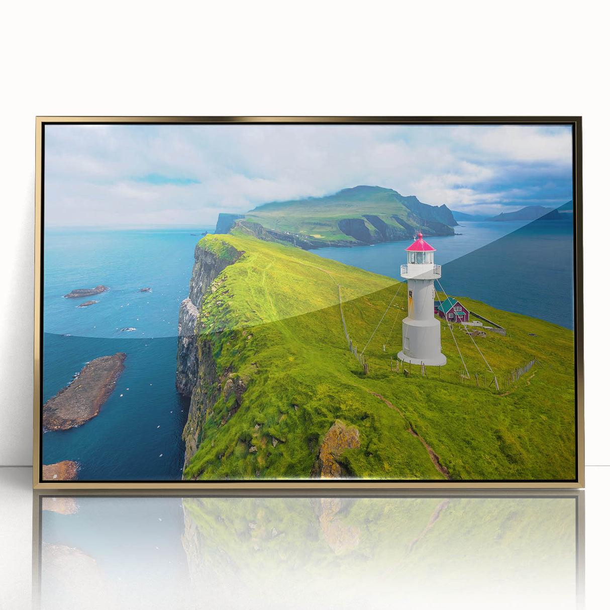 Art deco poster of a European scenery in Denmark with gold frame, acrylic print; suitable for nursery wall art.