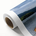 Art deco style poster of Cumbria, England scenery on rolled canvas, featuring soft pastel colors.