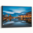 Black and white framed canvas of a Finnish landscape, featuring vintage poster art style, ideal for bedroom decor.