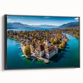 Black and white framed canvas of the French Alps landscape, ideal for bedroom wall decor.