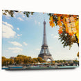 Acrylic print of Paris scenery featuring a detailed cityscape in muted gray and blue tones, ideal for dining room decor.
