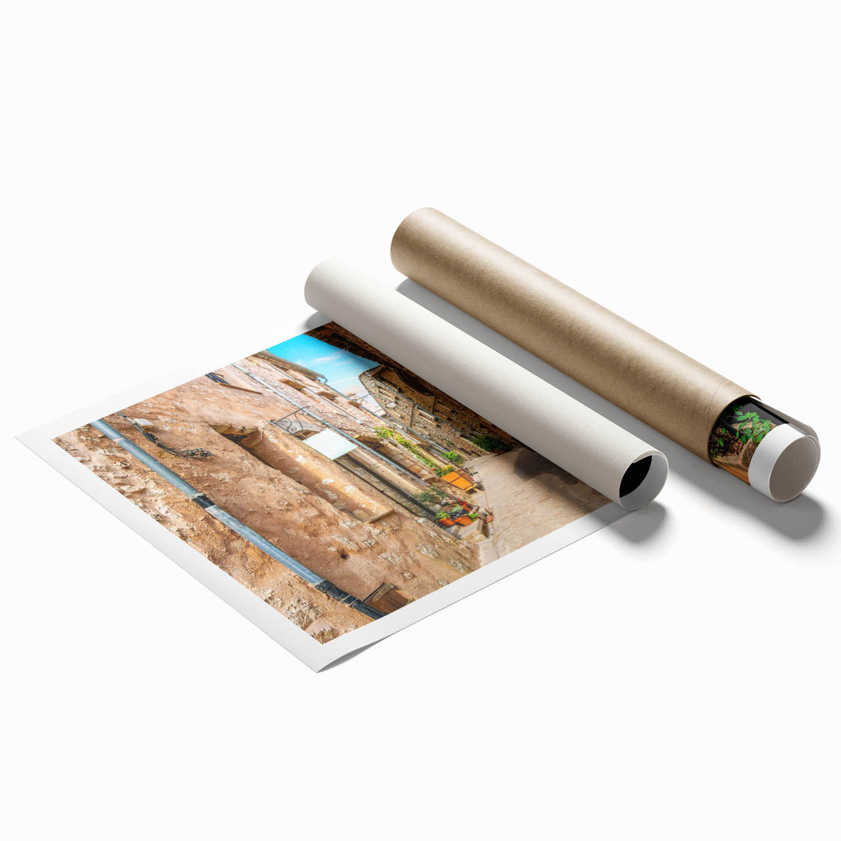 Extra large rolled print of a serene French countryside scene, featuring soft pastel floral elements.