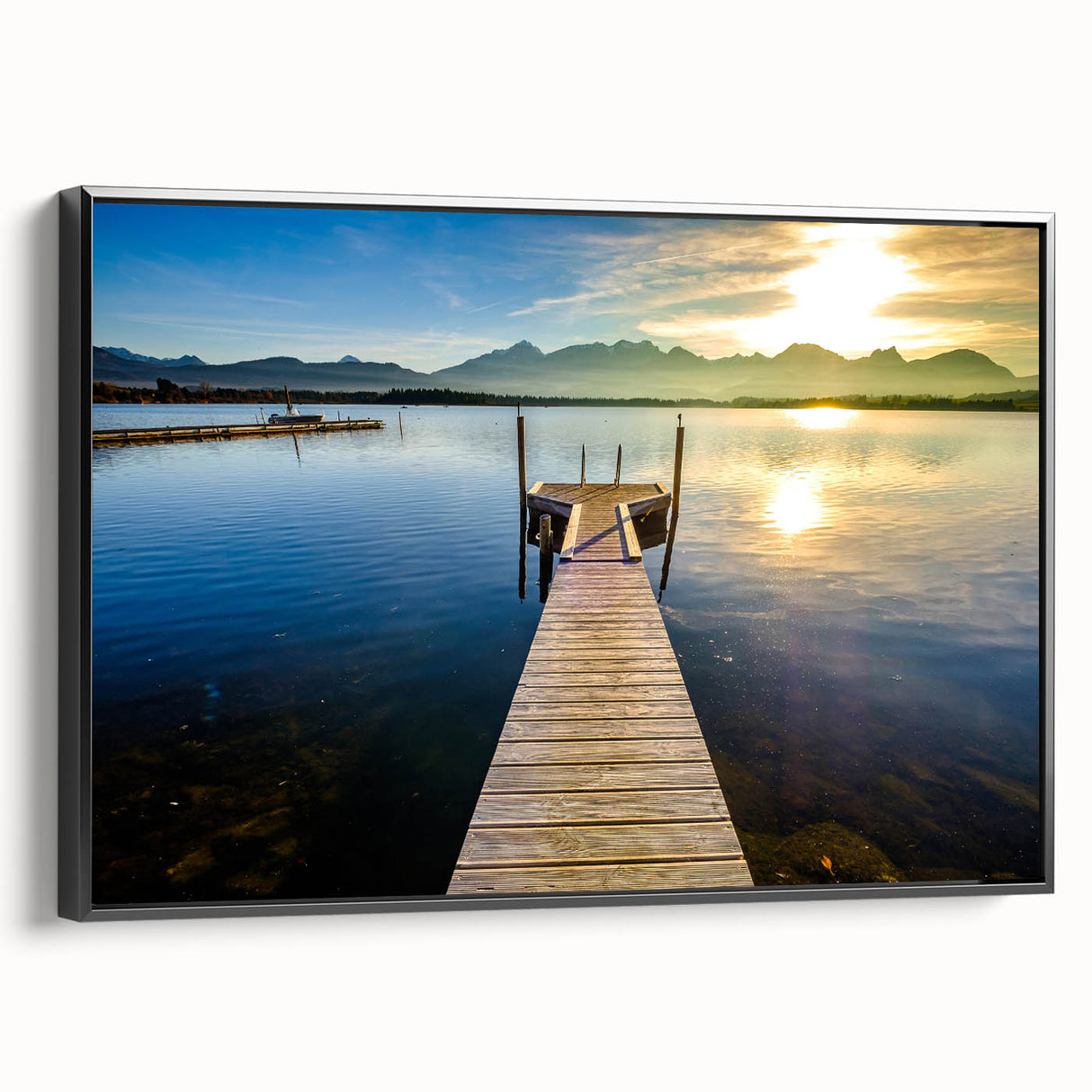 Black and white framed canvas depicting a vintage Bavarian landscape, ideal for bedroom wall art.