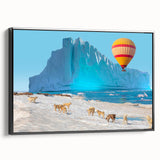 Black and white landscape art painting of Greenland on framed canvas, suitable for bedroom decor.