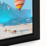 Extra large black wall art featuring a textured Greenland scenery on framed canvas, with colorful art accents.
