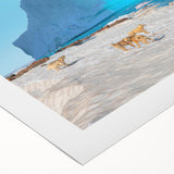 Art deco poster of a Greenland scenery in muted green and blue tones on rolled canvas, suitable for dining room wall art.