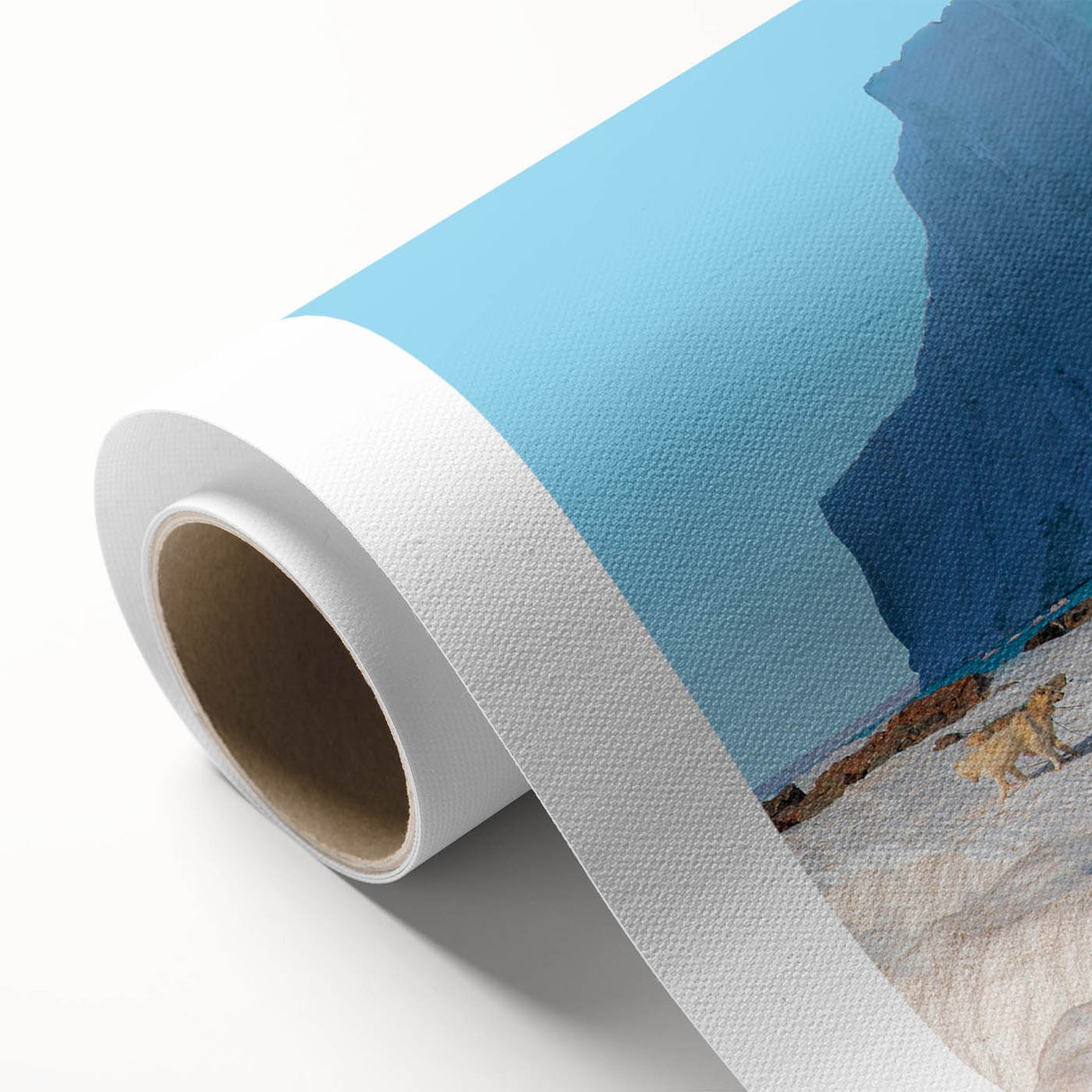 Art Deco style poster of a European Greenland scenery on rolled canvas, suitable as nursery wall art or for dining rooms.