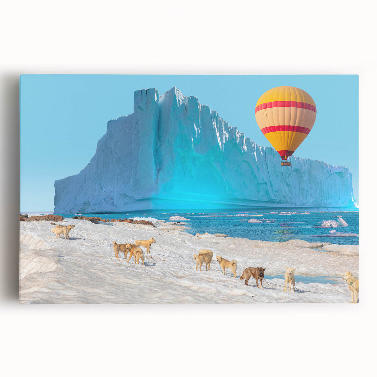 Black and white print of a European Greenland landscape on stretched canvas, ideal for kitchen wall art.
