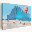 A serene Greenland landscape on stretched canvas, featuring muted green and blue tones, suitable for kitchen wall art.