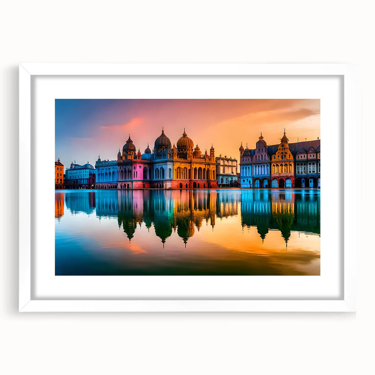Abstract art print of a European scenery in Hungary, featuring muted earth tones on a framed white mat.