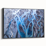 Black and white landscape art painting of Icelandic scenery on framed canvas, suitable for bedroom wall decor.