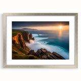 Extra large abstract art print featuring a textured depiction of an Irish landscape in earth tones, framed in silver.