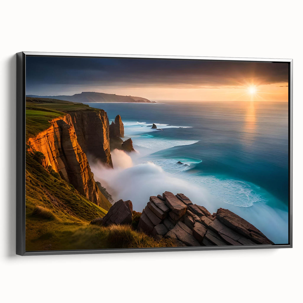 Black and white framed canvas of a vintage Irish landscape, ideal for bedroom wall decor.