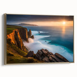 Framed canvas depicting a vintage-style Irish landscape in muted greens and browns, ideal for bedroom wall art.