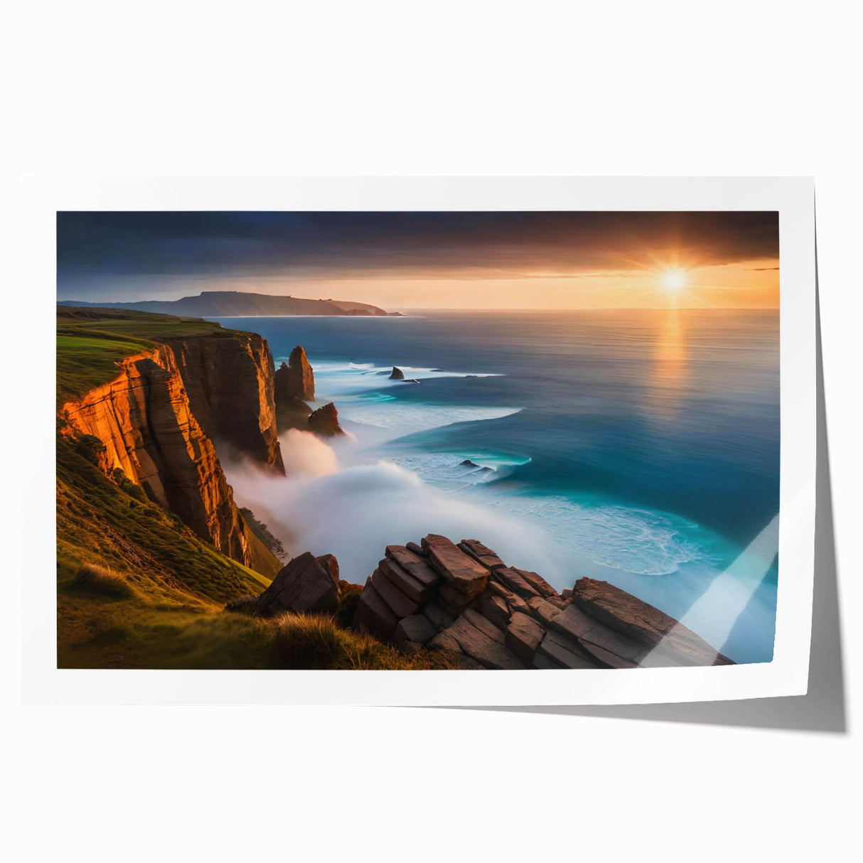 Scenic Ireland landscape on a rolled canvas print featuring lush greenery and floral elements.