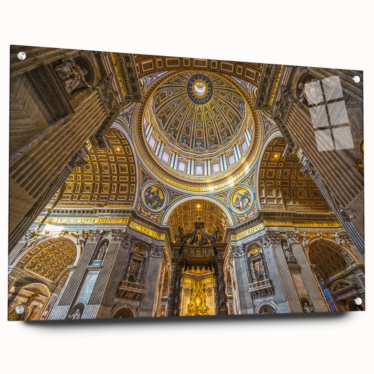 Acrylic print of Rome's cityscape featuring muted earth tones, ideal for dining room decor.
