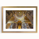 Abstract art print of Rome with muted gold and ivory tones on a framed canvas, suitable for dining room decor.