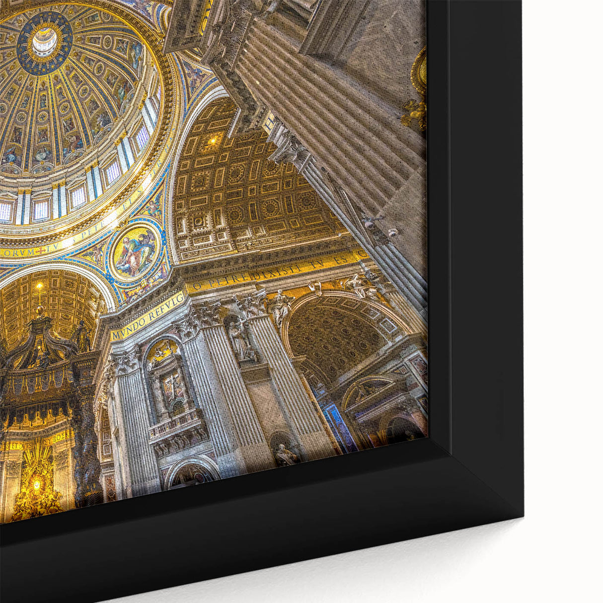 Black wall art featuring a textured close-up of a colorful Rome scenery on a framed canvas, ideal for living room decor.