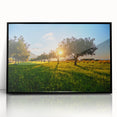 Large abstract wall art depicting a Sicilian landscape in muted earth tones on a framed acrylic.