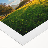 Art deco poster of a Sicilian landscape, featuring muted earth tones on a rolled canvas, ideal for dining room decor.