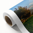 Art Deco poster of Sicilian scenery on rolled canvas, featuring pastel shades, ideal for nursery wall art.