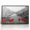Large abstract wall art depicting a Venetian scene in muted colors on a framed acrylic, suitable for modern decor.