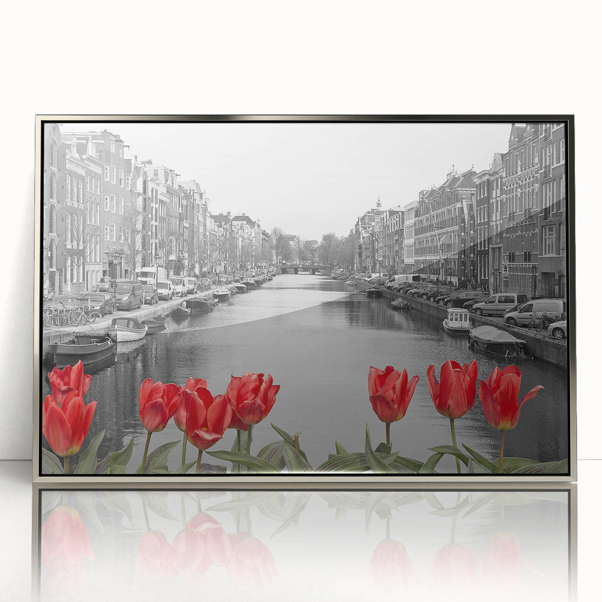 Acrylic print of Venice scenery with muted earth tones in a silver frame, ideal for modern art wall decor.