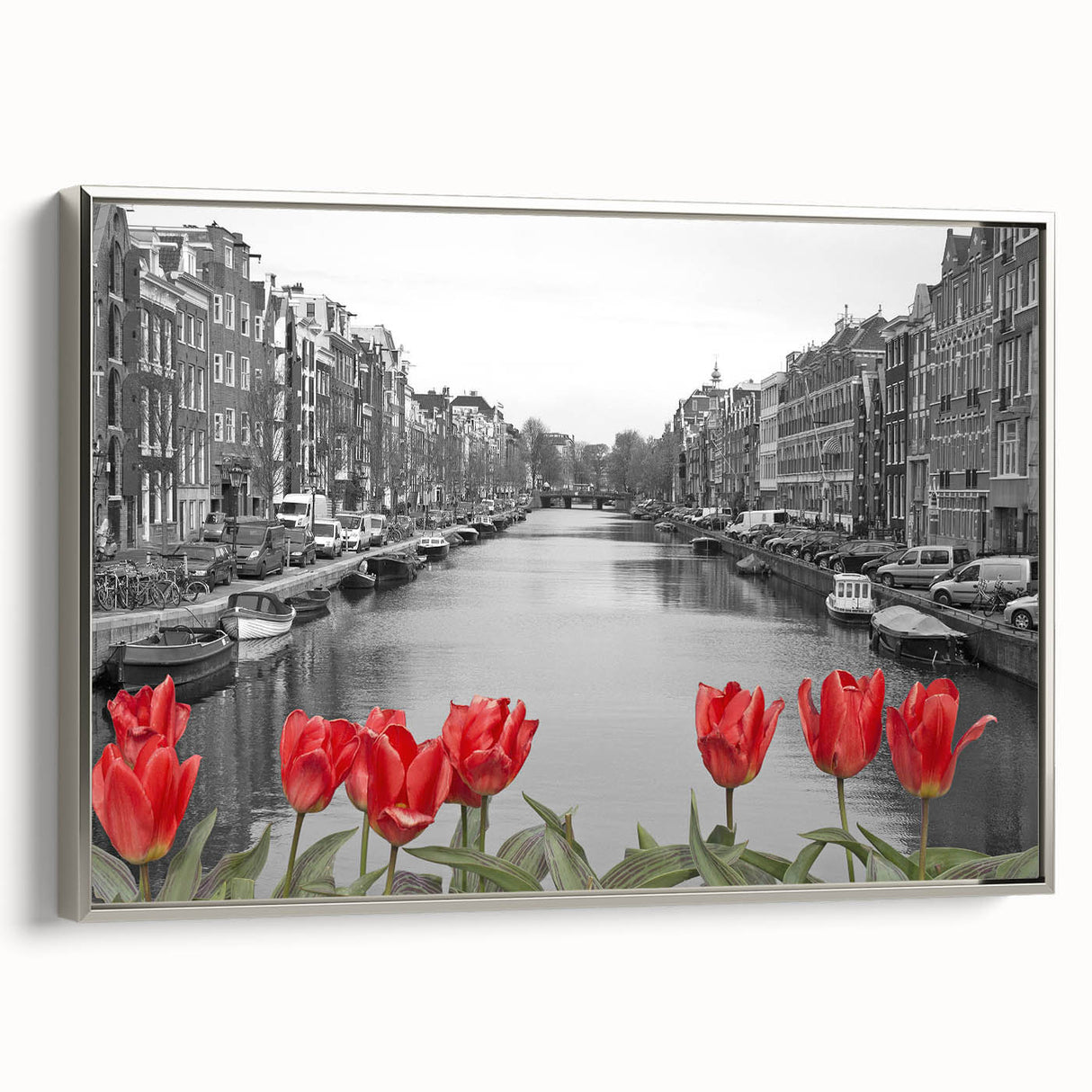 Framed canvas of a Venice landscape painting in muted earth tones, ideal for adding a vintage touch to living room decor.