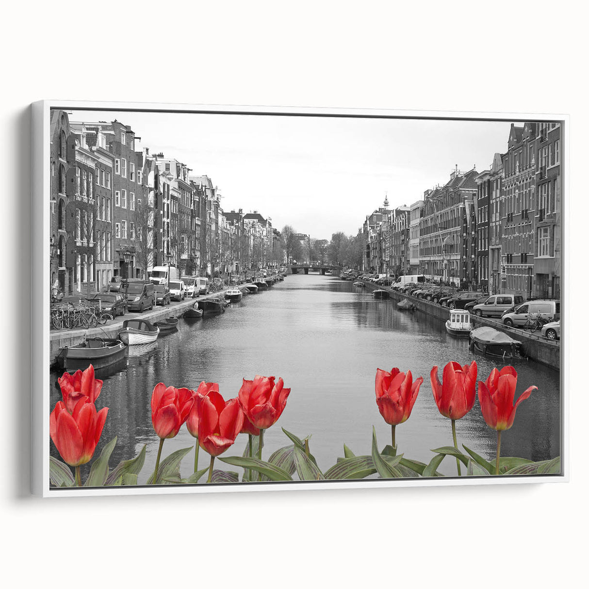 Vintage poster art of Venice scene on framed canvas, featuring colorful buildings and gondolas, ideal for living room decor.