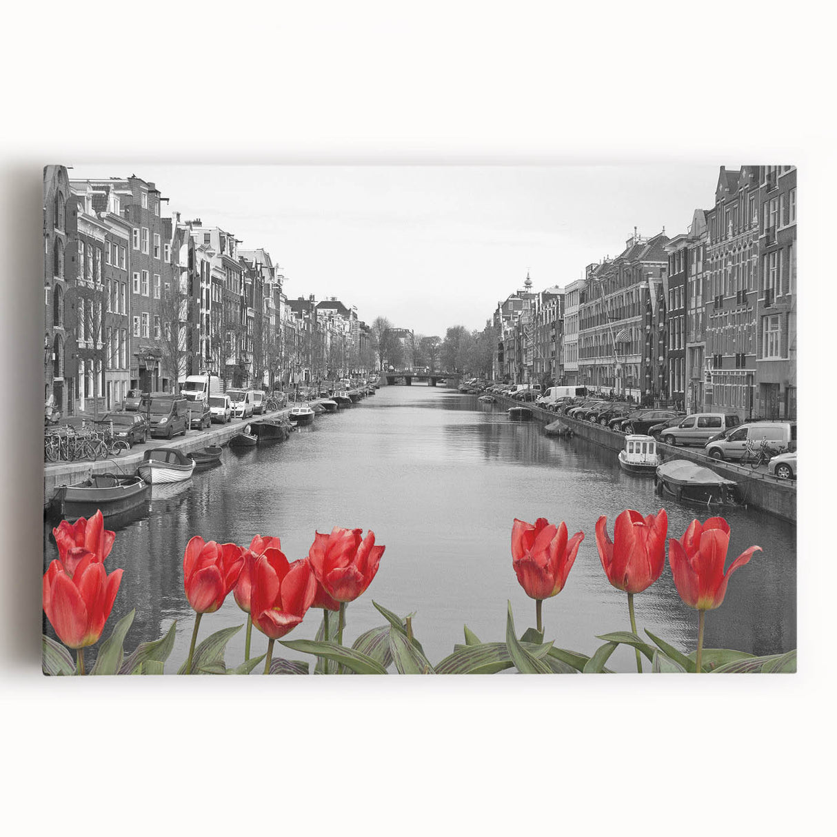 Black and white stretched canvas depicting a serene Venice scenery, ideal for kitchen wall art or bedroom ambiance.