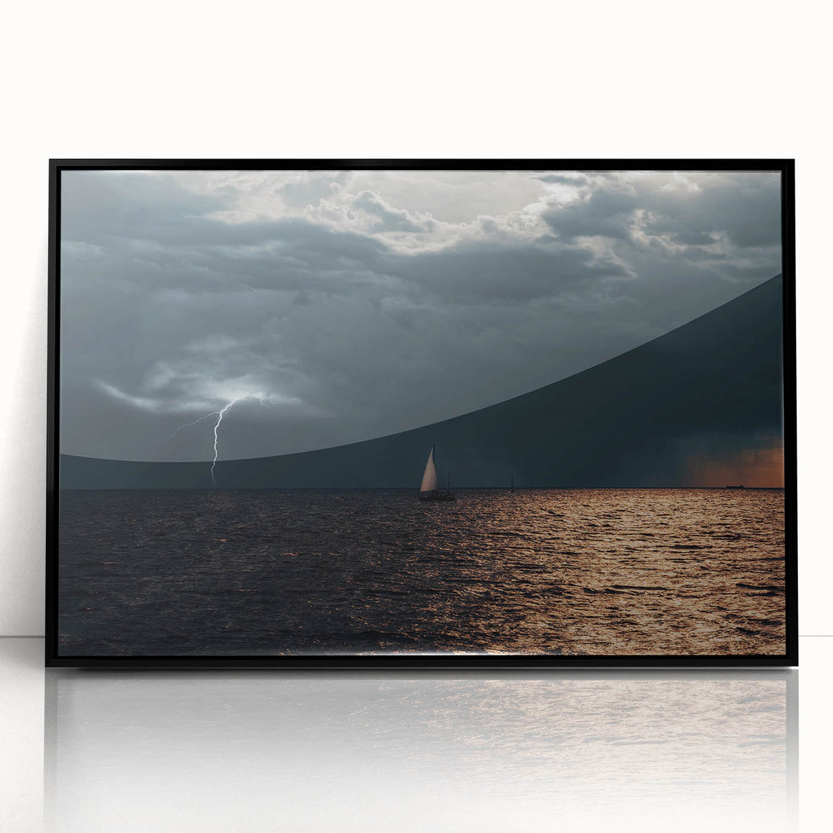 Large abstract wall art depicting a Latvian landscape in muted tones, framed in black acrylic.