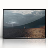 Large abstract wall art depicting a Latvian landscape in muted tones, framed in black acrylic.