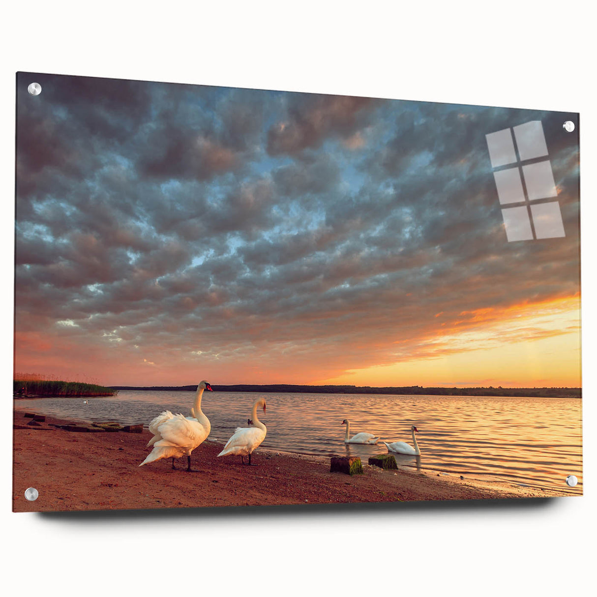 Acrylic print of a serene Lithuanian landscape in muted greens and blues, suited for bedroom or dining room decor.